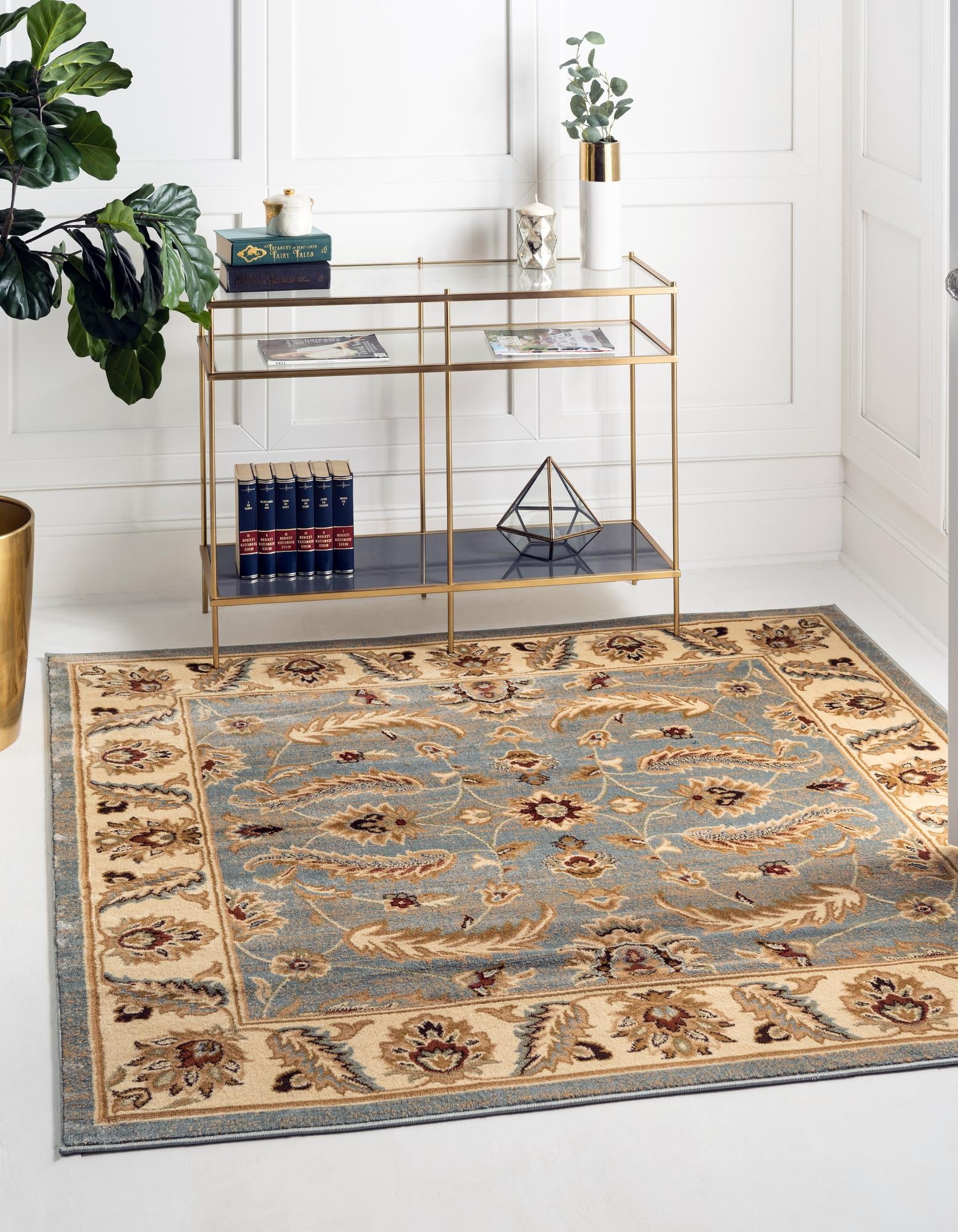 Unique Loom Hickory Voyage Rug Light Blue/Brown 4' 1" Square Border