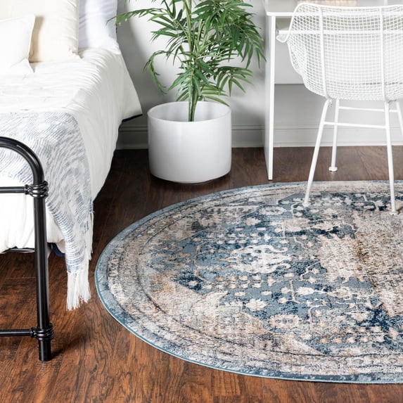 Unique Loom Highbury Collection Area Rug - Jester (7' 10" x 10' Oval Blue/Beige)