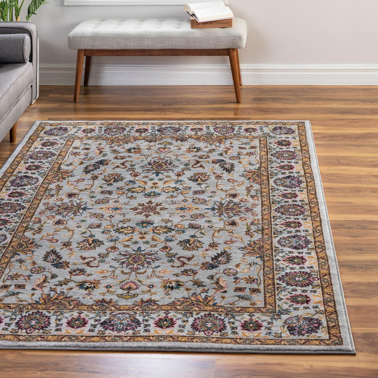 Gray Synthetic Medallion Flat Woven Rectangular Rug