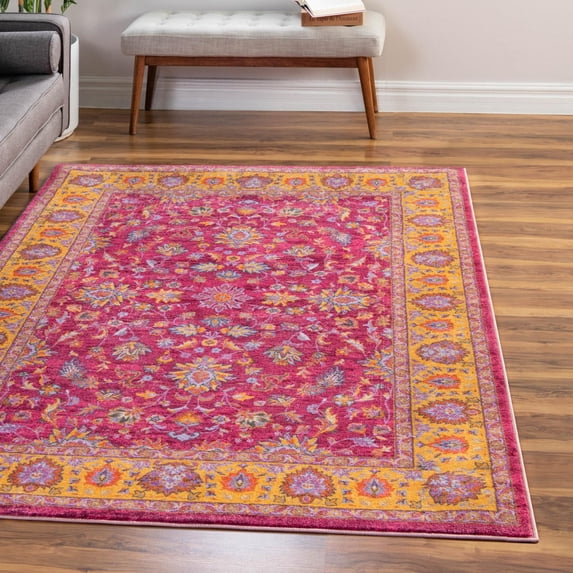 Unique Loom Medina Collection Area Rug - Hijaz (6' 7" x 9' Rectangle Berry Pink/Green)