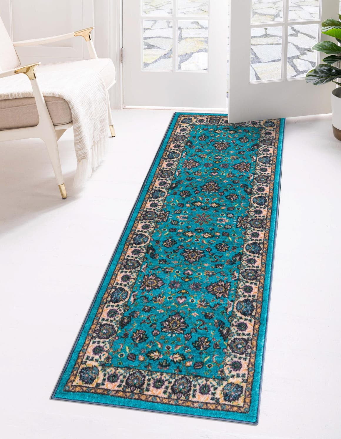 Unique Loom Hijaz Medina Rug ,Runner,2' 2" x 10' 0" Arctic Aqua Blue