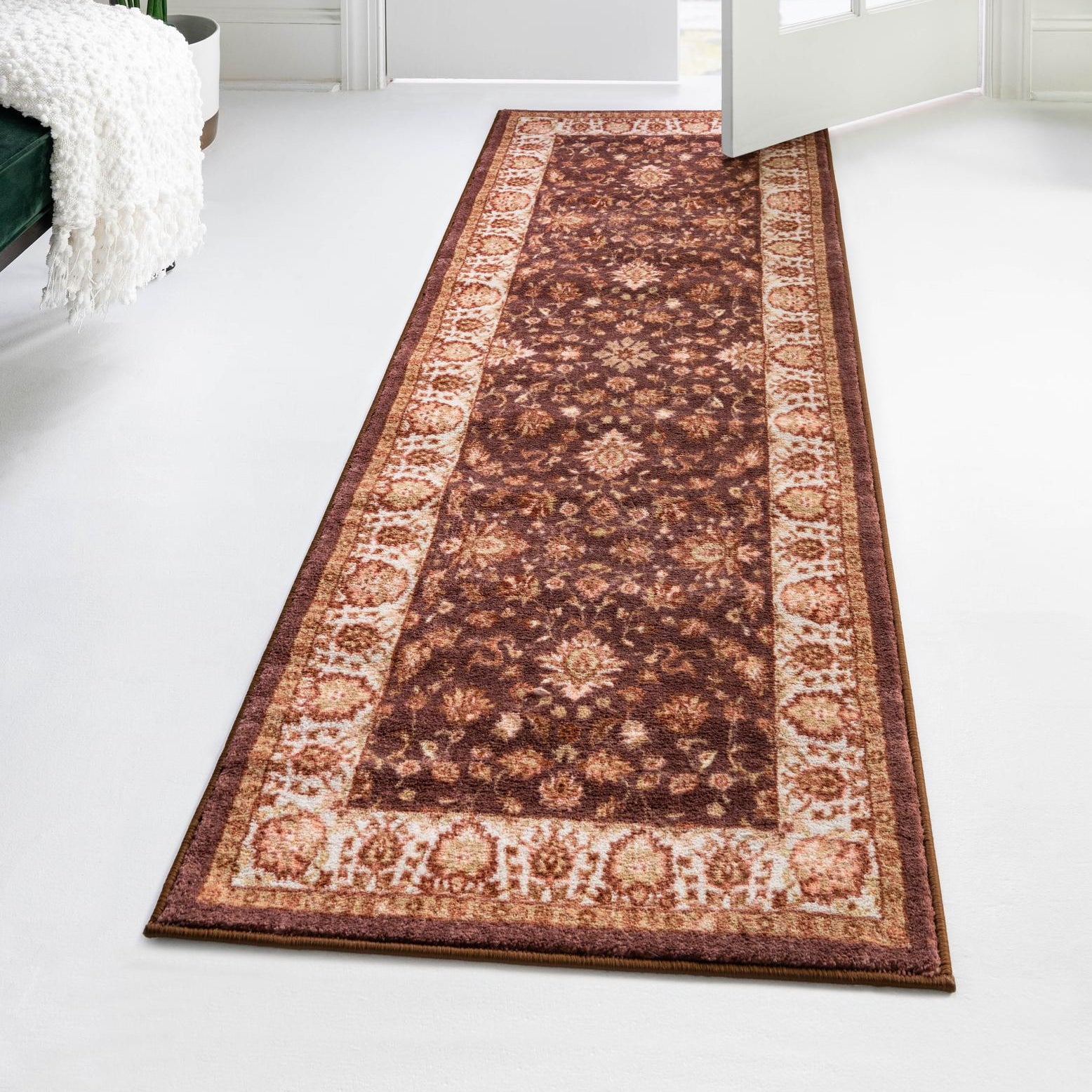 Medallion Coffee Brown Synthetic Runner Rug, 2'2" x 10'