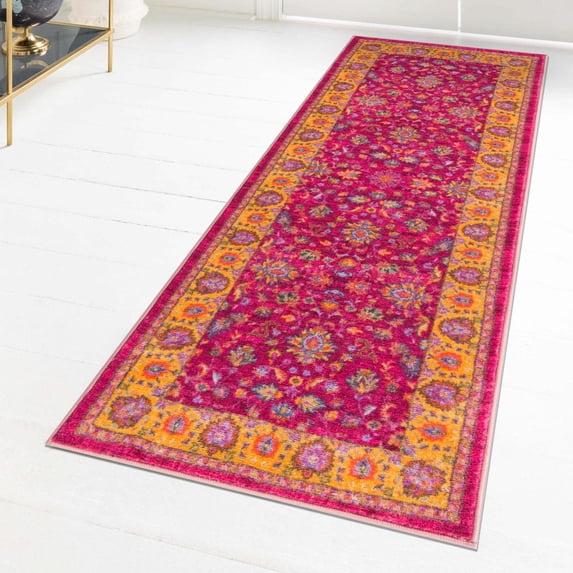 Unique Loom Medina Collection Area Rug - Hijaz (2' 2" x 7' 10" Runner Berry Pink/Green)