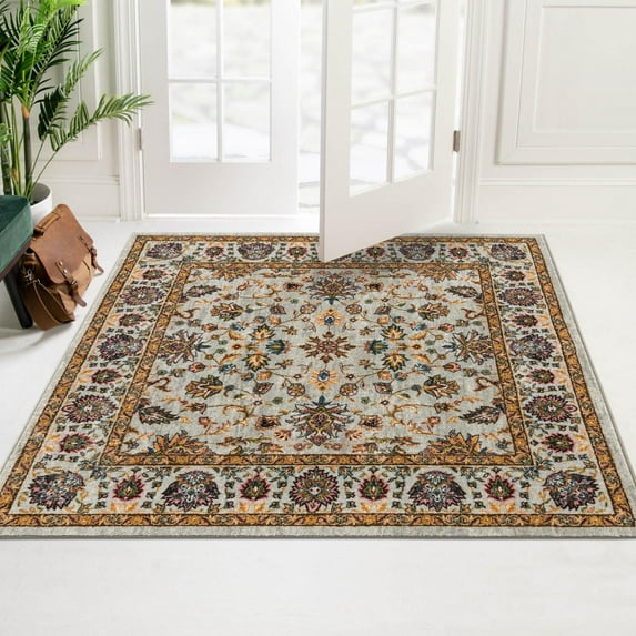 Unique Loom Medina Collection Area Rug - Hijaz (5' 3" Square Cloud Gray/Blue)