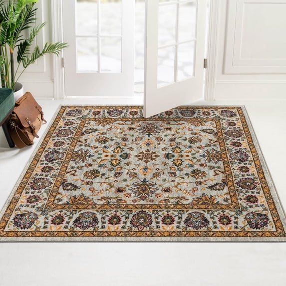 Unique Loom Medina Collection Area Rug - Hijaz (7' 10" Square Cloud Gray/Blue)
