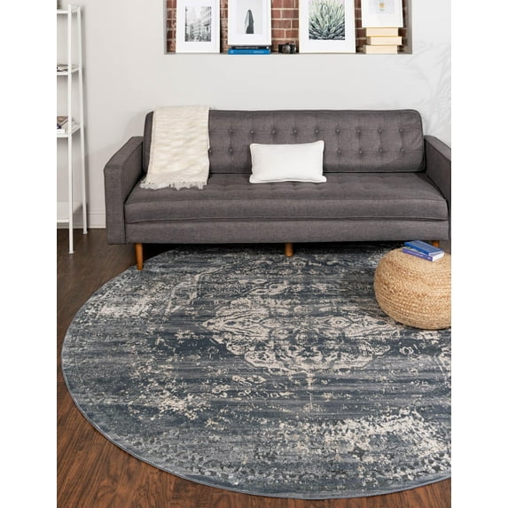 Unique Loom Chateau Collection Area Rug - Hoover (4' 1" Round Gray Blue/Beige)