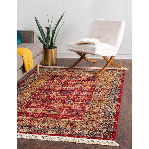 Unique Loom Hoya District Rug Red/Beige 4' 1" x 6' 1" Rectangle Floral Traditional Perfect For Living Room Bed Room Dining Room Office