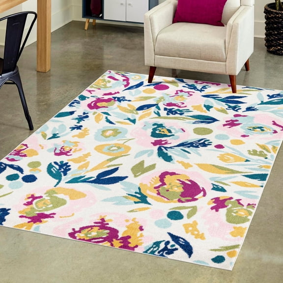 Unique Loom Bloom Collection Area Rug - Hyacinth (10' x 14' Rectangle White/Light Blue)