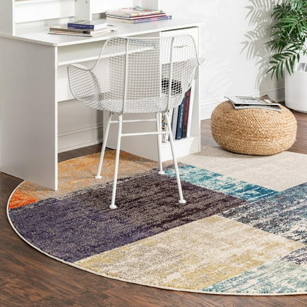 Unique Loom Vivid Collection Area Rug - Hyderabad (3' 3" Round Multi/Beige)