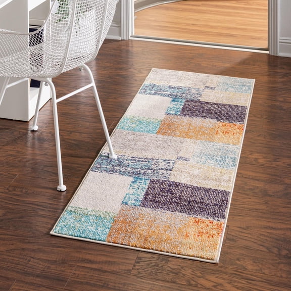 Unique Loom Vivid Collection Area Rug - Hyderabad (2' x 6' Runner Multi/Beige)