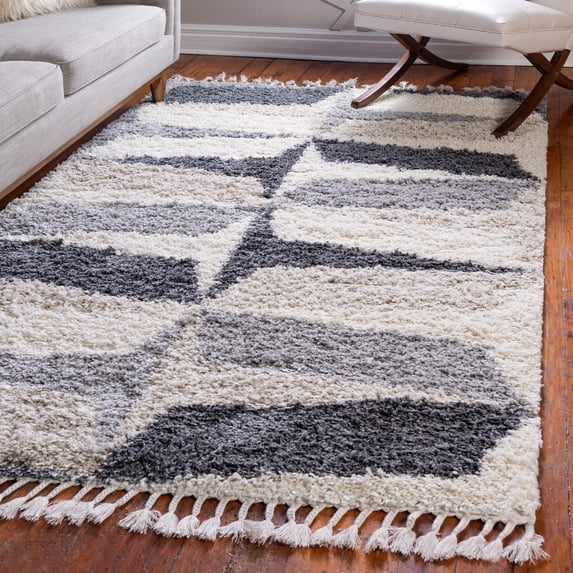 Unique Loom Hygge Shag Collection Area Rug - Balanced (2' 2" x 3' Rectangle Gray/Ivory)