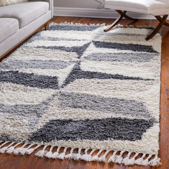 Unique Loom Hygge Shag Collection Area Rug - Balanced (8' x 10' Rectangle Gray/Ivory)