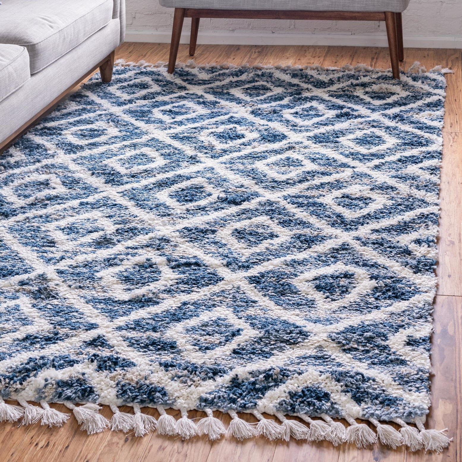 Blue Geometric Shag Synthetic 4' x 6' Rug
