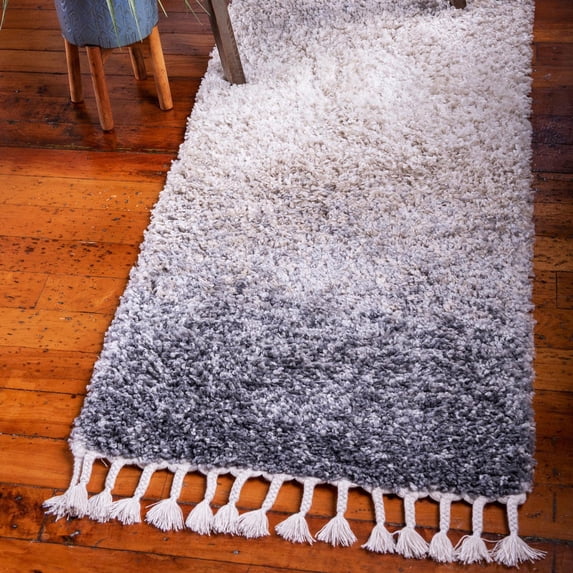 Unique Loom Hygge Shag Collection Area Rug - Gradient (2' 7" x 8' 2" Runner Gray/Beige)