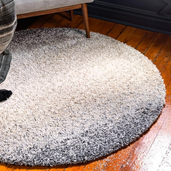Unique Loom Hygge Shag Collection Area Rug - Gradient (5' Round Gray/Beige)