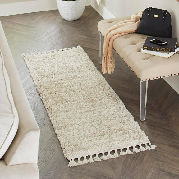 Unique Loom Hygge Shag Collection Area Rug - Misty (2' 2" x 6' 1" Runner Ivory/Beige)
