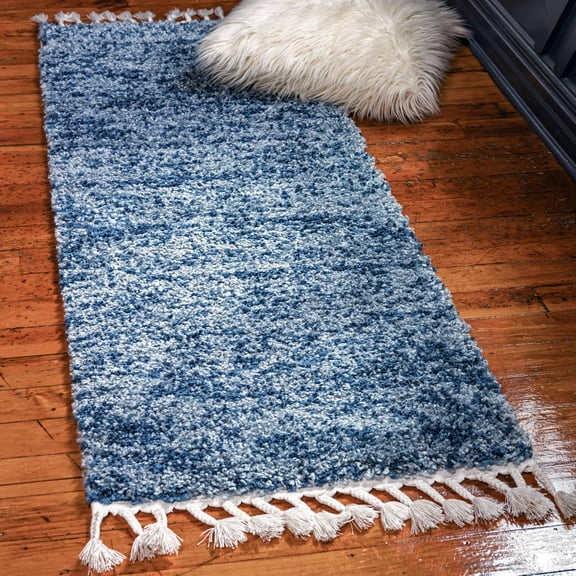 Unique Loom Hygge Shag Collection Area Rug - Misty (2' 7" x 8' 2" Runner Blue/Light Blue)