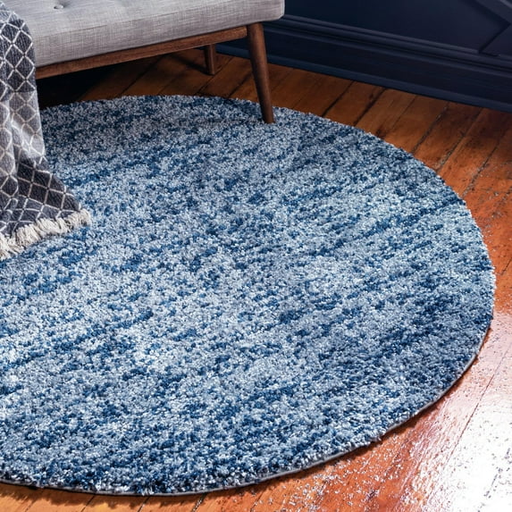 Unique Loom Hygge Shag Collection Area Rug - Misty (3' 3" Round Blue/Light Blue)