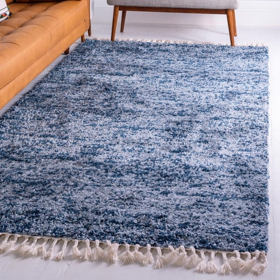Unique Loom Hygge Shag Collection Area Rug - Misty (4' 1" x 6' 1" Rectangle Blue/Light Blue)