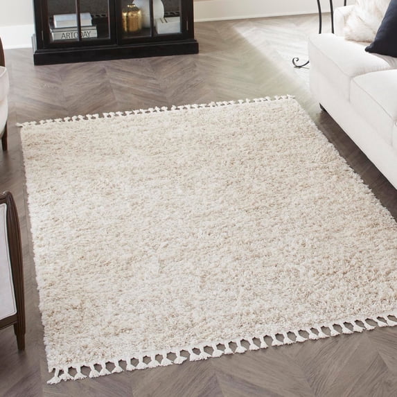 Unique Loom Hygge Shag Collection Area Rug - Misty (4' 1" x 6' 1" Rectangle Ivory/Beige)