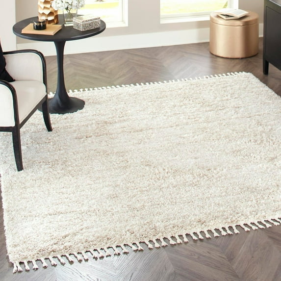 Unique Loom Hygge Shag Collection Area Rug - Misty (8' Square Ivory/Beige)
