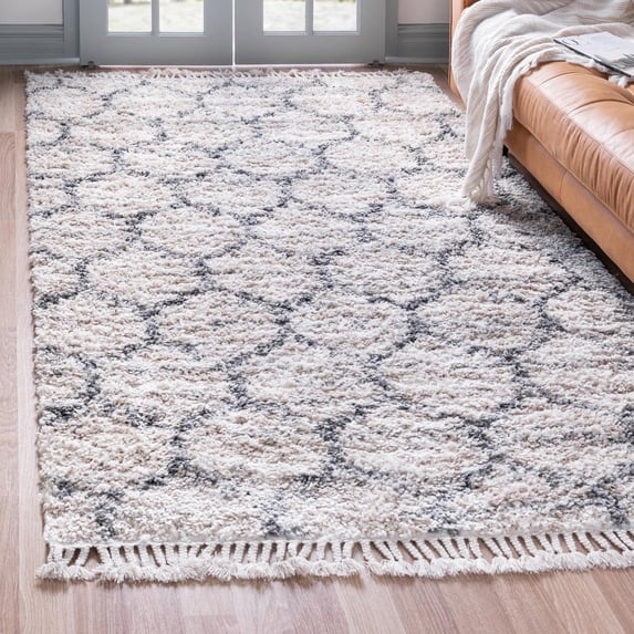 Unique Loom Hygge Shag Collection Area Rug - Trellis (2' 2" x 3' 1" Rectangle Beige/Gray)
