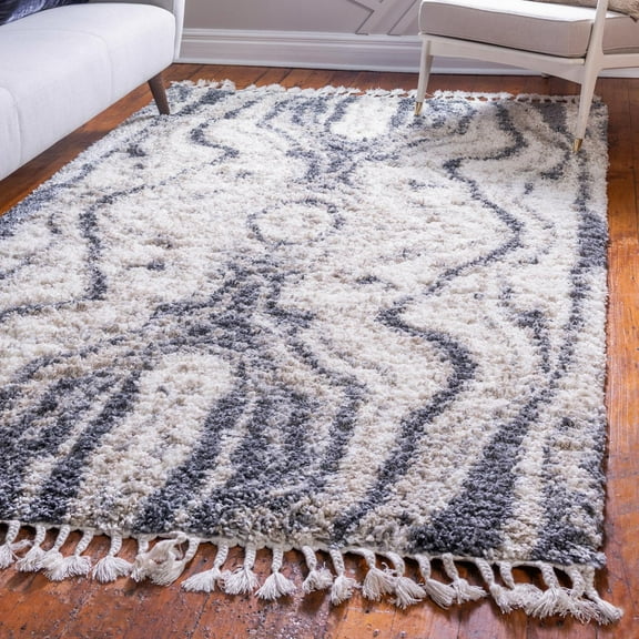 Unique Loom Hygge Shag Collection Area Rug - Valley (2' 2" x 3' 1" Rectangle Gray/Beige)