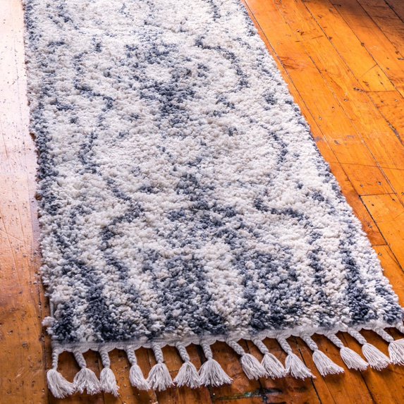 Unique Loom Hygge Shag Collection Area Rug - Valley (2' 2" x 6' 1" Runner Gray/Beige)