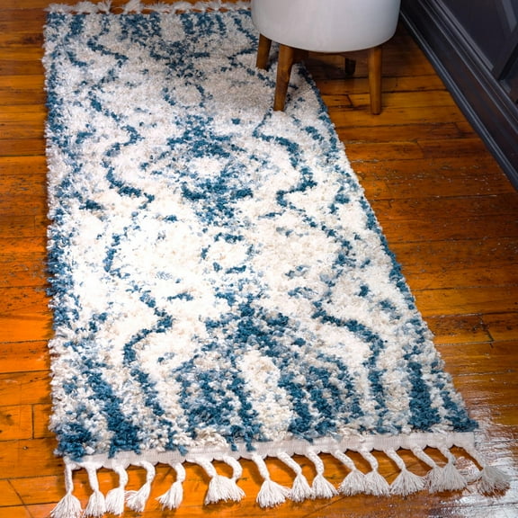 Unique Loom Hygge Shag Collection Area Rug - Valley (2' 7" x 8' 2" Runner Blue/Gray)