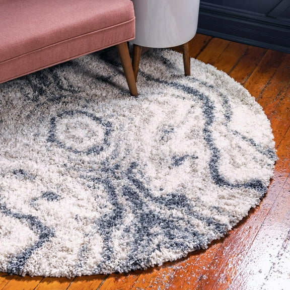 Unique Loom Hygge Shag Collection Area Rug - Valley (3' 3" Round Gray/Beige)