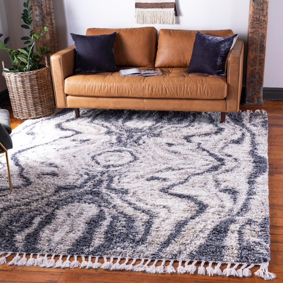 Unique Loom Hygge Shag Collection Area Rug - Valley (8' Square Gray/Beige)