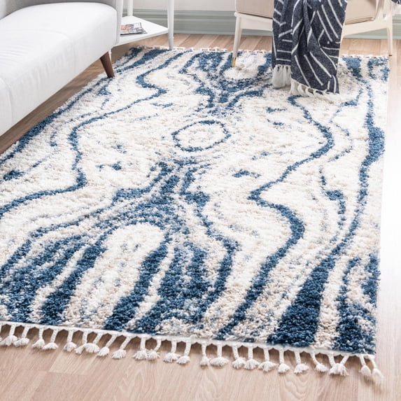 Unique Loom Hygge Shag Collection Area Rug - Valley (8' x 10' Rectangle Blue/Gray)