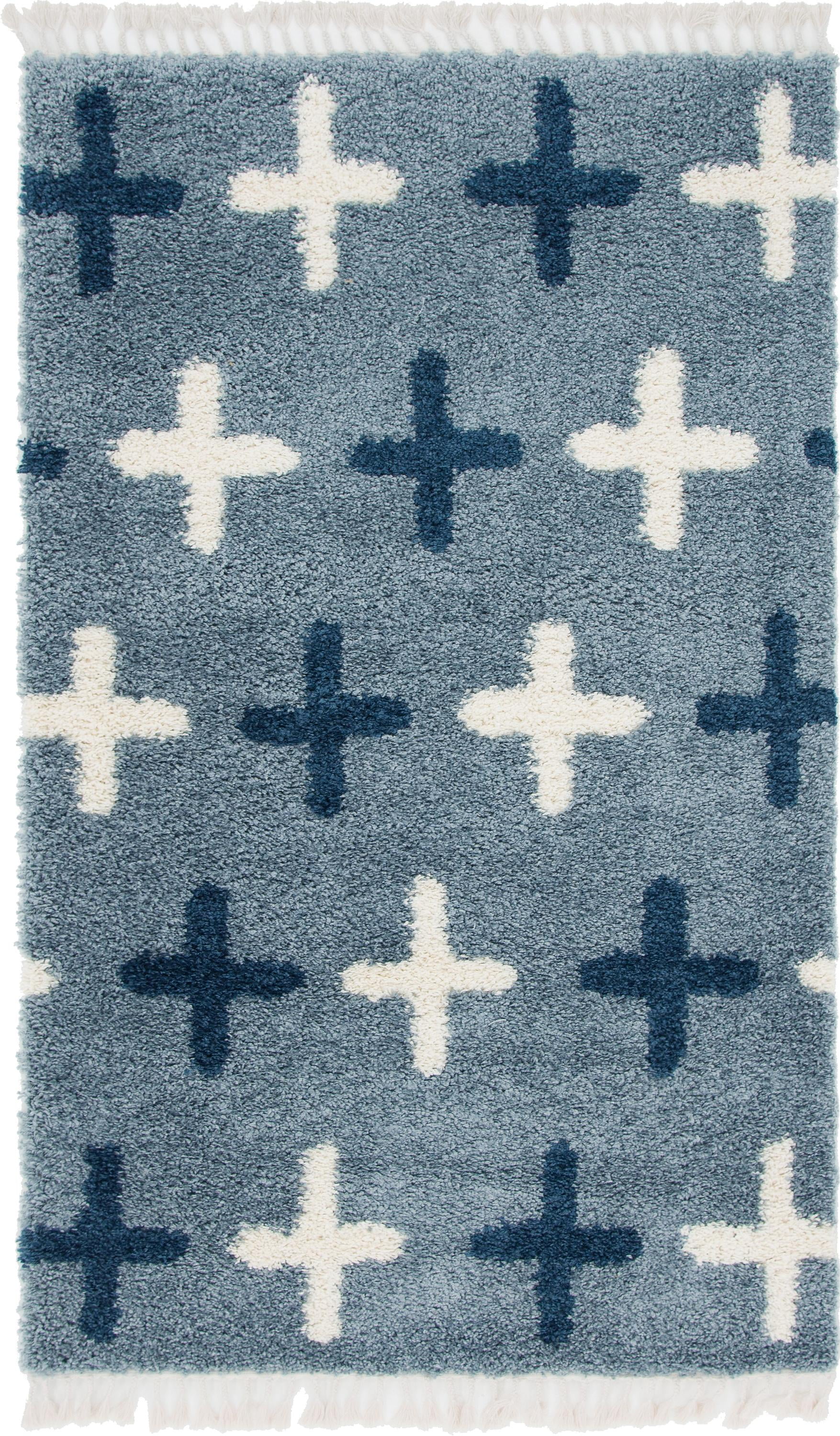 Unique Loom Hygge Shag Geometric Modern Area Rug, Blue/White, 96.00" x 60.00"