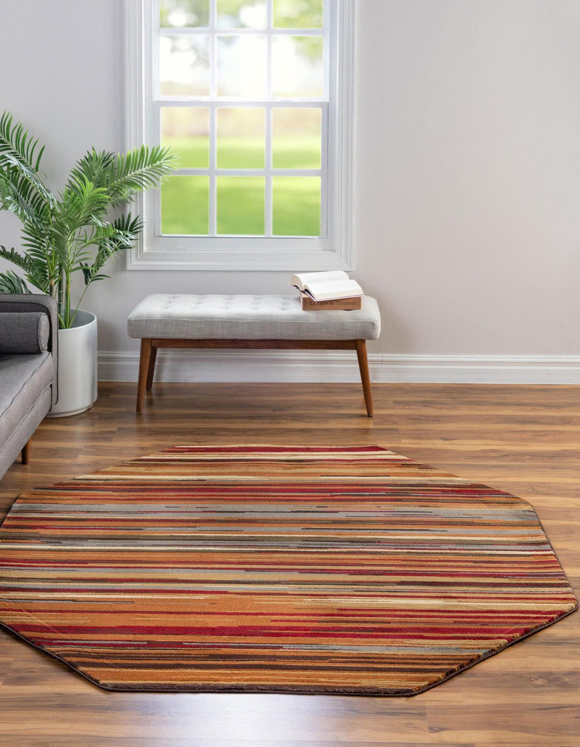 Unique Loom Icatu Barista Rug Beige/Brown 7' 1" Octagon Striped