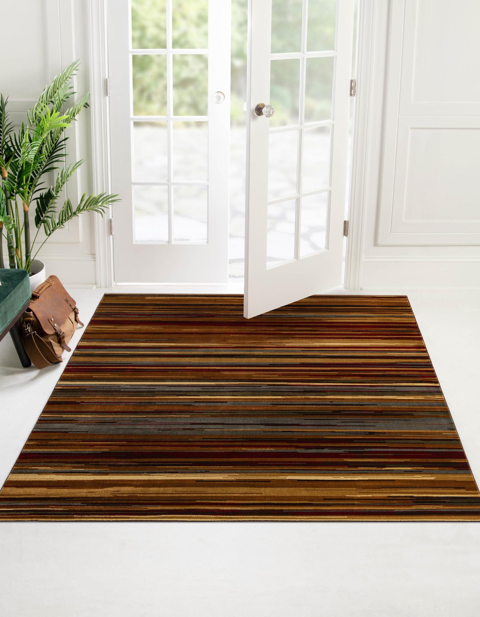 Unique Loom Icatu Barista Rug Beige/Brown 7' 1" Square Striped