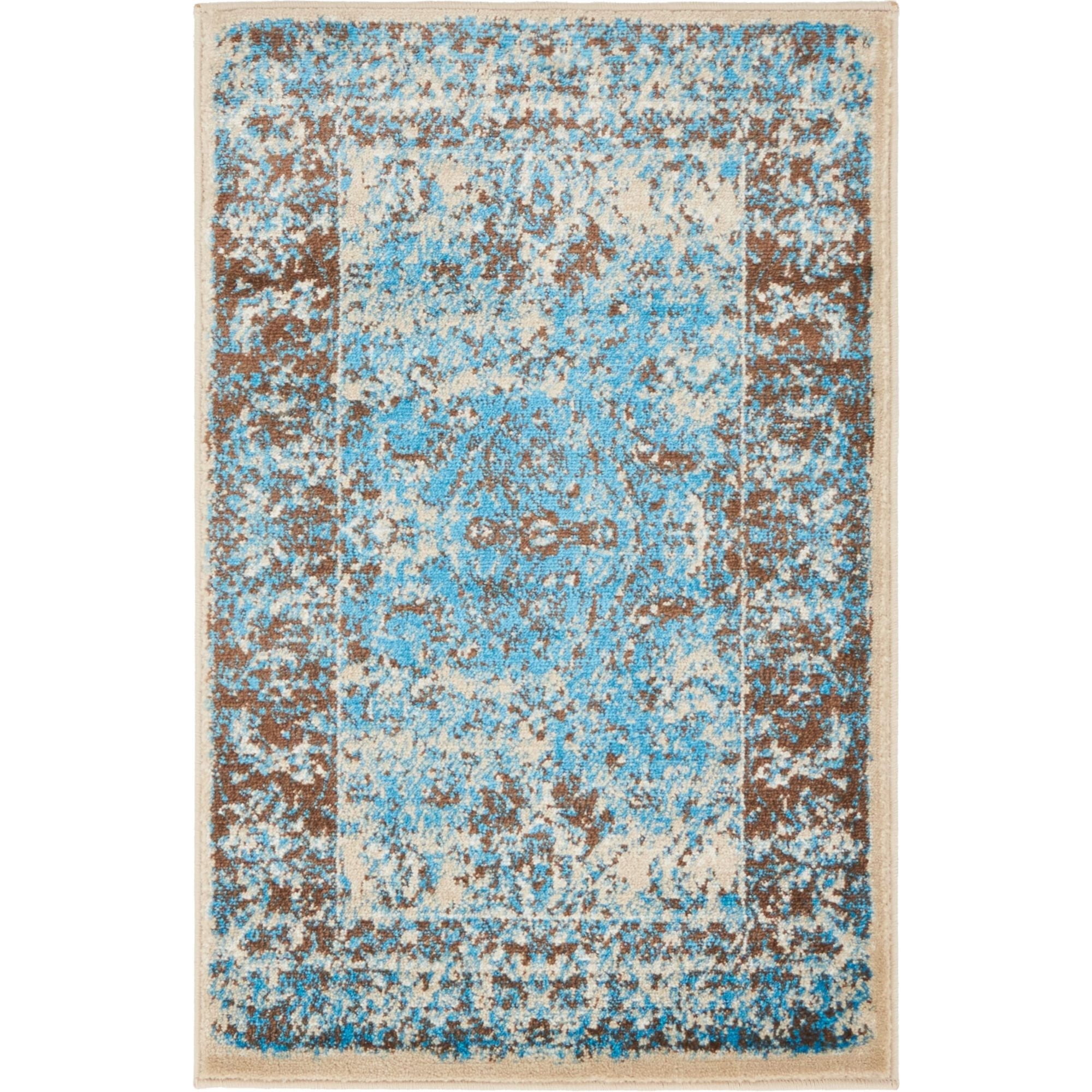 Ankara Ivory and Blue Floral Indoor 2x3 Rug