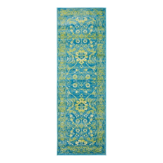 Unique Loom Imperial Collection Area Rug - Ottoman (2' x 6' 1" Runner Blue/Cream)