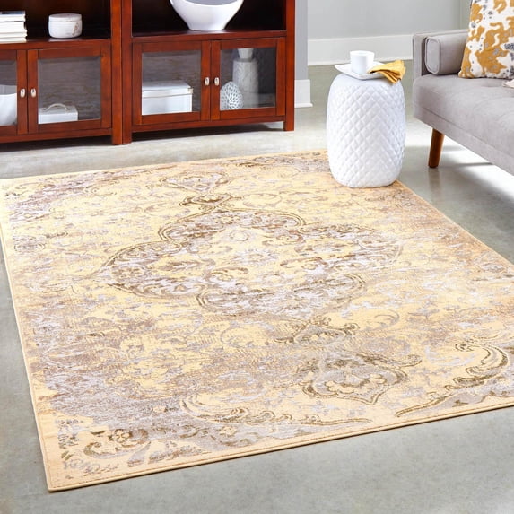 Unique Loom Highbury Collection Area Rug - Imperial (5' 3" x 8' Oval Ivory/Light Brown)