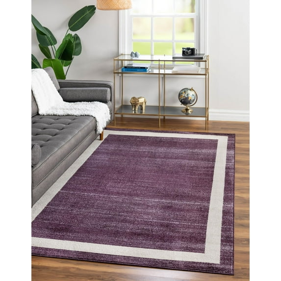 Unique Loom Indoor Rectangular Color Bordered Modern Area Rugs Purple/Beige, 7' 0 x 10' 0