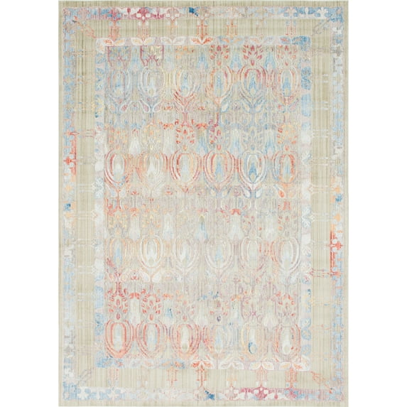 Unique Loom Indoor Rectangular Color Bordered Transitional Area Rugs Beige/Blue/Orange, 10' 0 x 14' 0