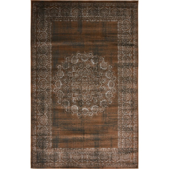 Unique Loom Indoor Rectangular Distressed Contemporary Area Rugs Chocolate/Brown/Blue, 5' 0 x 8' 0