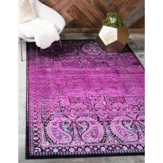 Unique Loom Indoor Rectangular Distressed Contemporary Area Rugs Purple/Black/White, 8' 0 x 11' 6