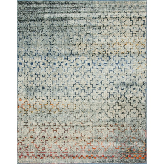 Unique Loom Indoor Rectangular Distressed Traditional Area Rugs Blue/Brown/Orange, 8' 0 x 10' 0