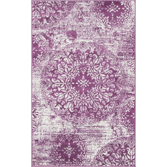 Unique Loom Indoor Rectangular Distressed Traditional Area Rugs Purple/White, 3' 3 x 5' 3