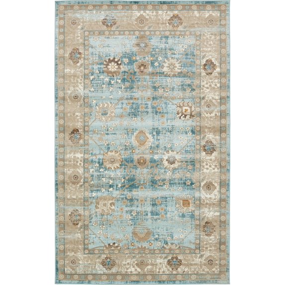 Unique Loom Indoor Rectangular Floral Traditional Area Rugs Blue/Beige/Off-White, 5' 0 x 8' 0