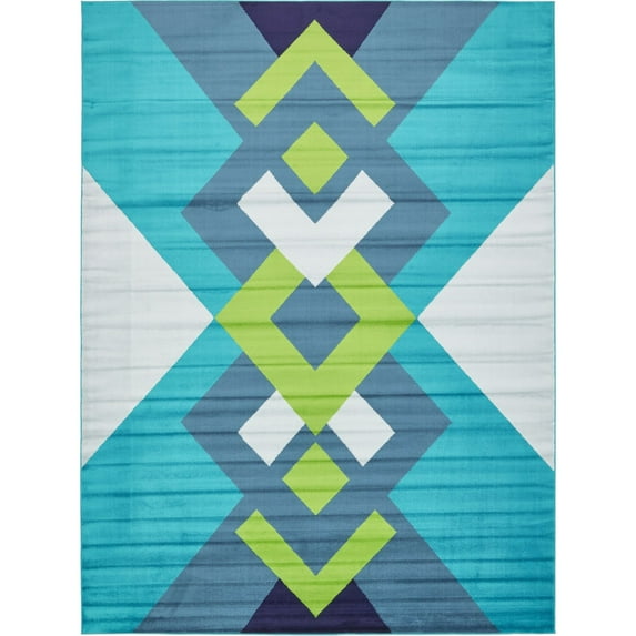 Unique Loom Indoor Rectangular Geometric Modern Area Rugs Blue/Green/White, 9' 0 x 12' 0