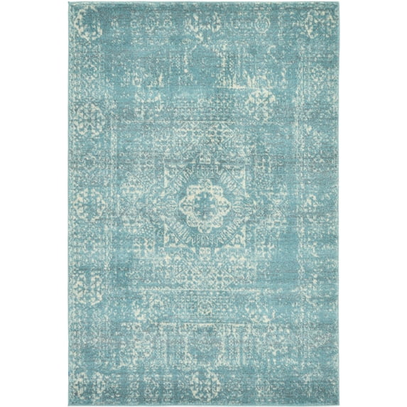 Unique Loom Indoor Rectangular Oriental Traditional Area Rugs Blue/Off-White, 4' 0 x 6' 0