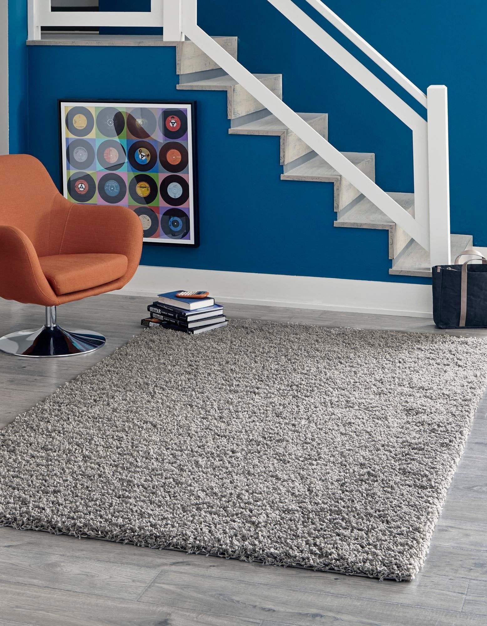Cloud Gray High Pile Shag Rectangular Area Rug
