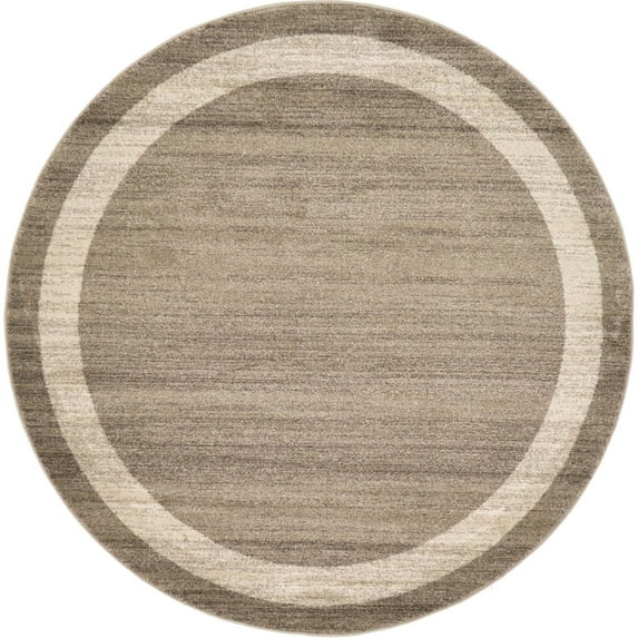 Unique Loom Indoor Round Color Bordered Modern Area Rugs Brown/Beige, 6' 0 x 6' 0 Round