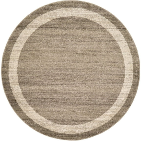 Unique Loom Indoor Round Color Bordered Modern Area Rugs Brown/Beige, 6' 0 x 6' 0 Round